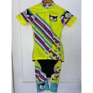 Vanderkitten Youth Girl's Cycling Kit Jersey & Shorts, Size 8-12, Yellow Cat